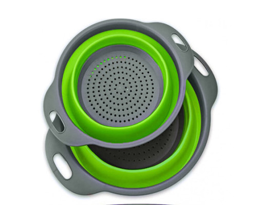 Дуршлаг силиконовый складной 2 шт в комплекте (большой + маленький) Collapsible filter baskets, зеленый Дуршлаг силиконовый складной 2 шт в комплекте (большой + маленький) Collapsible filter baskets, зеленый