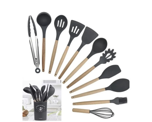Силиконовый кухонный набор принадлежностей Kitchen stuff 12 предметов BLACK