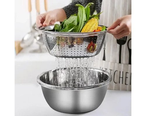 Многофункциональный кухонный набор из нержавеющей стали 3 в 1 Metal Basket Cutter Миска дуршлаг и терка