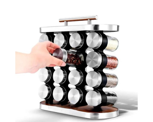 Набор для специй 16 емкостей Stainless steel and wood / Карусель для специй / Органайзер для хранения специй Набор для специй 16 емкостей Stainless steel and wood / Карусель для специй / Органайзер для хранения специй