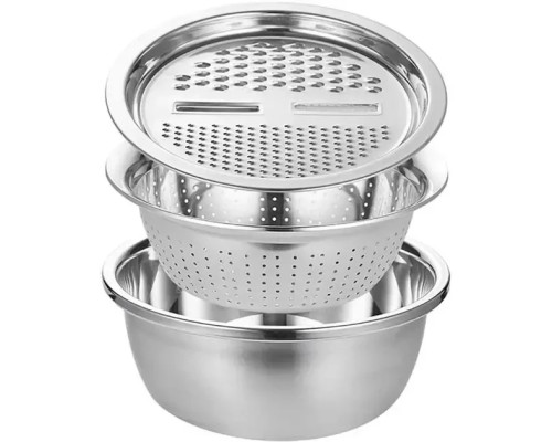 Многофункциональный кухонный набор из нержавеющей стали 3 в 1 Metal Basket Cutter Миска дуршлаг и терка