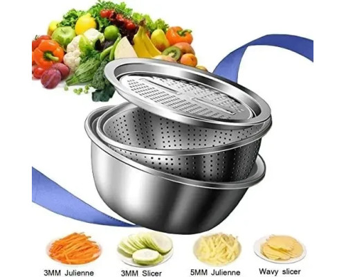 Многофункциональный кухонный набор из нержавеющей стали 3 в 1 Metal Basket Cutter Миска дуршлаг и терка