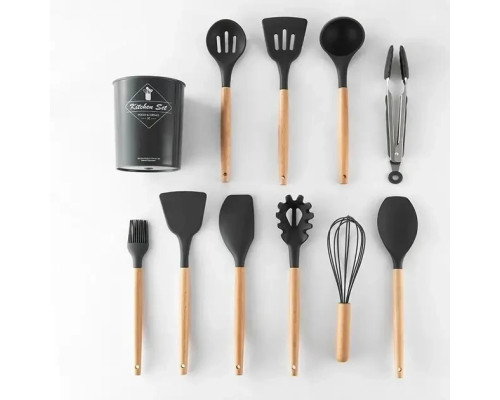 Силиконовый кухонный набор принадлежностей Kitchen stuff 12 предметов BLACK