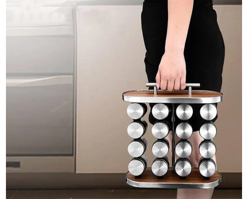 Набор для специй 16 емкостей Stainless steel and wood / Карусель для специй / Органайзер для хранения специй Набор для специй 16 емкостей Stainless steel and wood / Карусель для специй / Органайзер для хранения специй