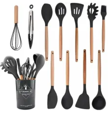 Набор принадлежностей для кухни 12 предметов Kitchen Set, RD-1204 Кухонный набор в стакане Черный