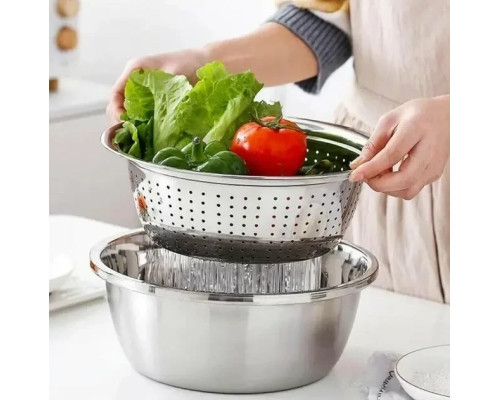 Многофункциональный кухонный набор из нержавеющей стали 3 в 1 Metal Basket Cutter Миска дуршлаг и терка