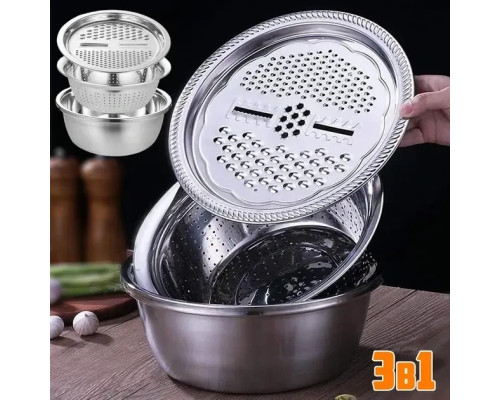 Многофункциональный кухонный набор из нержавеющей стали 3 в 1 Metal Basket Cutter Миска дуршлаг и терка