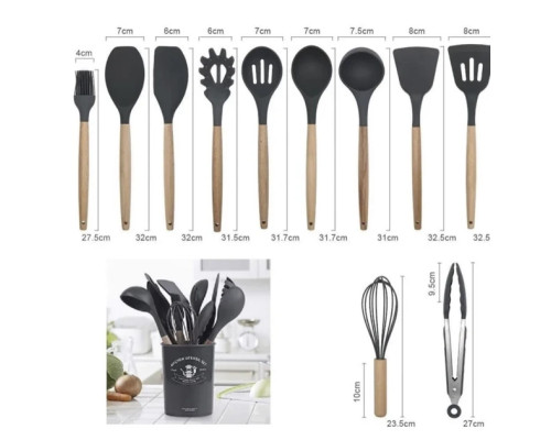 Силиконовый кухонный набор принадлежностей Kitchen stuff 12 предметов BLACK