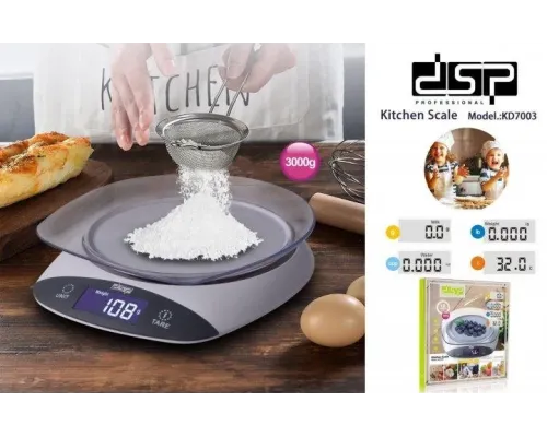 Ваги кухонні DSP KD-7003 цифрові зі знімною чашею до 3 кг Білі Ваги кухонні DSP KD-7003 цифрові зі знімною чашею до 3 кг Білі