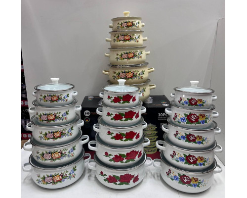 Набір емальованих каструль зі скляною кришкою Higher Kitchen ZP-321 набір з 10 шт. Набір емальованих каструль зі скляною кришкою Higher Kitchen ZP-321 набір з 10 шт.
