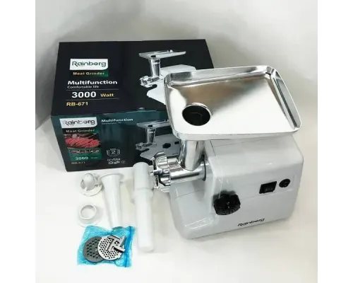 Электромясорубка Rainberg RB 671 3000Вт Электрическая мясорубка с насадками для колбасы Электромясорубка Rainberg RB 671 3000Вт Электрическая мясорубка с насадками для колбасы