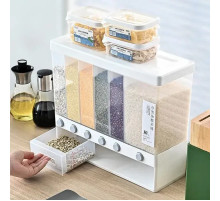 ОРГАНАЙЗЕР для сыпучих продуктов Assorted Grain Rice Bucket Диспенсер, с кнопкой дозатором для круп 6 секций