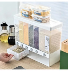 ОРГАНАЙЗЕР для сыпучих продуктов Assorted Grain Rice Bucket Диспенсер, с кнопкой дозатором для круп 6 секций