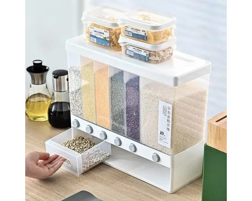 ОРГАЙЗЕР для сипких продуктів Assorted Grain Rice Bucket Диспенсер, з кнопкою дозатором для круп 6 секцій ОРГАЙЗЕР для сипких продуктів Assorted Grain Rice Bucket Диспенсер, з кнопкою дозатором для круп 6 секцій