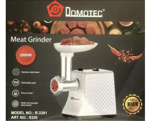 Многофункциональная Мясорубка кухонная Domotec R3391 (2000 Вт):Фарш колбаски измельчение Многофункциональная Мясорубка кухонная Domotec R3391 (2000 Вт):Фарш колбаски измельчение