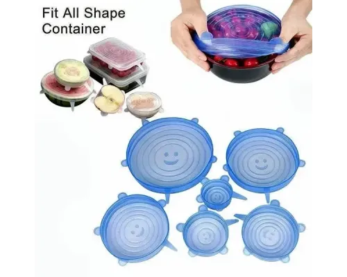 Набор многоразовых силиконовых крышек для посуды 6 штук Super Stretch SILICONE Lids СИНИЕ Набор многоразовых силиконовых крышек для посуды 6 штук Super Stretch SILICONE Lids СИНИЕ