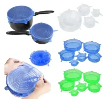 Набор многоразовых силиконовых крышек для посуды 6 штук Super Stretch SILICONE Lids СИНИЕ