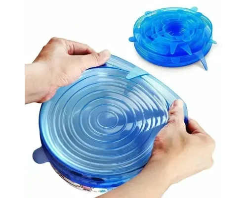 Набор многоразовых силиконовых крышек для посуды 6 штук Super Stretch SILICONE Lids СИНИЕ Набор многоразовых силиконовых крышек для посуды 6 штук Super Stretch SILICONE Lids СИНИЕ