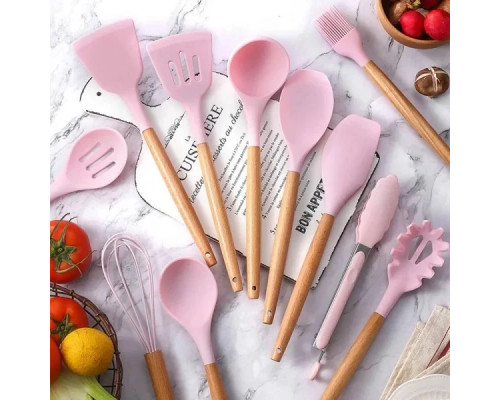 Набор кухонных принадлежностей силикон 12 предметов Kitchen Set, Кухонный набор в стакане RD-1204 Розовый Набор кухонных принадлежностей силикон 12 предметов Kitchen Set, Кухонный набор в стакане RD-1204 Розовый