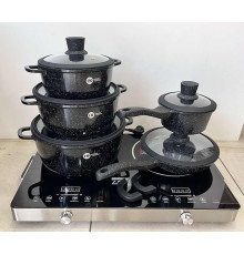 Набор посуды с гранитным антипригарным покрытием Higher Kitchen НК-316  из 12 предметов Черный