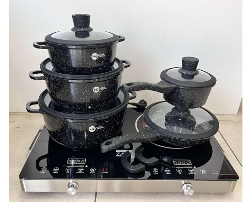 Набір посуду з гранітним антипригарним покриттям Higher Kitchen НК-316 з 12 предметів Чорний Набір посуду з гранітним антипригарним покриттям Higher Kitchen НК-316 з 12 предметів Чорний
