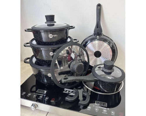 Набір посуду з гранітним антипригарним покриттям Higher Kitchen НК-316 з 12 предметів Чорний Набір посуду з гранітним антипригарним покриттям Higher Kitchen НК-316 з 12 предметів Чорний