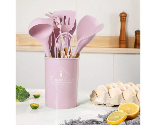 Набор кухонных принадлежностей силикон 12 предметов Kitchen Set, Кухонный набор в стакане RD-1204 Розовый Набор кухонных принадлежностей силикон 12 предметов Kitchen Set, Кухонный набор в стакане RD-1204 Розовый
