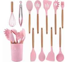 Набір кухонного приладдя силікон 12 предметів Kitchen Set, Кухонний набір у склянці RD-1204 Рожевий