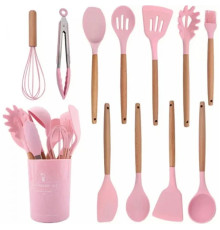 Набор кухонных принадлежностей силикон 12 предметов Kitchen Set, Кухонный набор в стакане RD-1204 Розовый