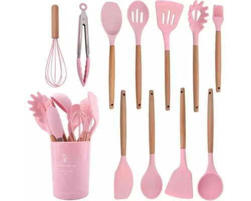 Набор кухонных принадлежностей силикон 12 предметов Kitchen Set, Кухонный набор в стакане RD-1204 Розовый Набор кухонных принадлежностей силикон 12 предметов Kitchen Set, Кухонный набор в стакане RD-1204 Розовый