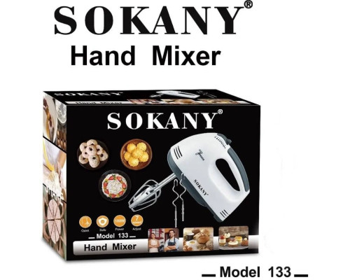 Миксер ручной миксер Sokany SC-133/7 режимов скоростей 2 венчика 2 крюка для теста 260 Вт белый