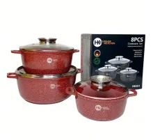 Набор кастрюль с гранитным антипригарным покрытием Higher Kitchen HK-301, набор посуды 6 предметов красный Набор кастрюль с гранитным антипригарным покрытием Higher Kitchen HK-301, набор посуды 6 предметов красный