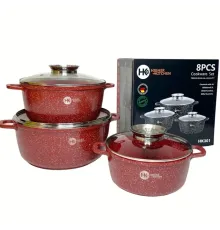 Набор кастрюль с гранитным антипригарным покрытием Higher Kitchen HK-301, набор посуды 6 предметов красный
