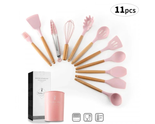 Набор кухонных принадлежностей силикон 12 предметов Kitchen Set, Кухонный набор в стакане RD-1204 Розовый Набор кухонных принадлежностей силикон 12 предметов Kitchen Set, Кухонный набор в стакане RD-1204 Розовый