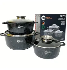Набор кастрюль из 6 предметов с гранитным антипригарным покрытием Higher Kitchen HK-301, черный
