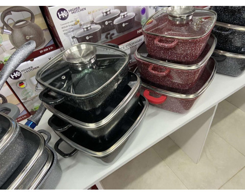 Набор кастрюль Higher Kitchen HK-302 ЧЕРНЫЕ с гранитным антипригарным покрытием