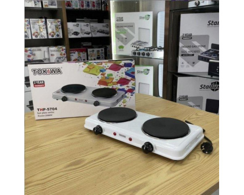 Электроплита Tokiwa THP 5704 дисковая двойная, настольная электрическая плита на две конфорки (2000 Вт)