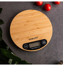 Весы электронные кухонные до 5 кг Sokany SK-19024 пищевые круглые настольные для кухни без чаши на батарейках