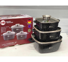 Набір каструль Higher Kitchen HK-302 Чорні з гранітним антипригарним покриттям