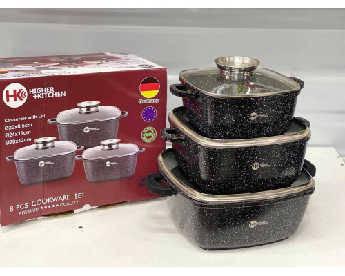 Набор кастрюль Higher Kitchen HK-302 ЧЕРНЫЕ с гранитным антипригарным покрытием