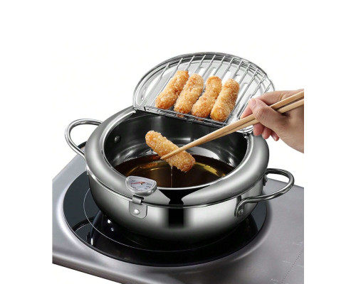 Фритюрница Fryer Pot 2,2л маленькая фритюрница из нержавеющей стали, жаровня с термометром Фритюрница Fryer Pot 2,2л маленькая фритюрница из нержавеющей стали, жаровня с термометром