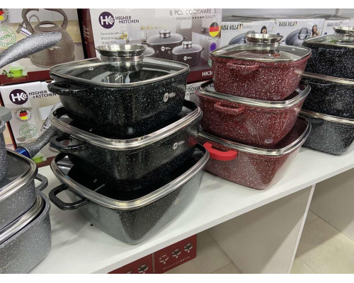 Набор кастрюль Higher Kitchen HK-302 ЧЕРНЫЕ с гранитным антипригарным покрытием