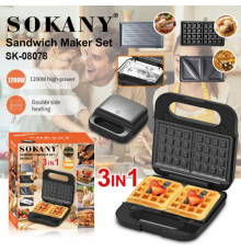 Гриль вафельниця 3в1, 1200W, SOKANY SK-08078-3 / Мультимейкер сендвічниця, бутербродниця, горішниця, гриль
