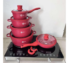Набор кастрюль с гранитным антипригарным покрытием Higher Kitchen НК-316  из 12 предметов Красный