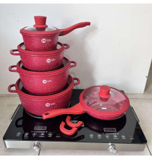 Набор кастрюль с гранитным антипригарным покрытием Higher Kitchen НК-316  из 12 предметов Красный