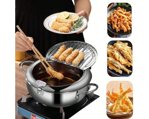 Фритюрница Fryer Pot 2,2л маленькая фритюрница из нержавеющей стали, жаровня с термометром Фритюрница Fryer Pot 2,2л маленькая фритюрница из нержавеющей стали, жаровня с термометром