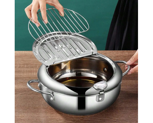 Фритюрница Fryer Pot 2,2л маленькая фритюрница из нержавеющей стали, жаровня с термометром Фритюрница Fryer Pot 2,2л маленькая фритюрница из нержавеющей стали, жаровня с термометром