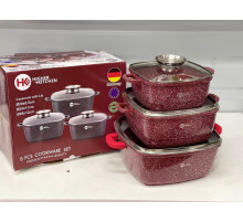 Набір каструль Higher Kitchen HK-302 КРАСНІ з гранітним антипригарним покриттям