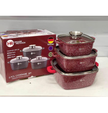 Набор кастрюль Higher Kitchen HK-302 КРАСНЫЕ с гранитным антипригарным покрытием