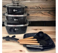 Набор квадратной посуды с гранитным антипригарным покрытием 14 предметов Higher Kitchen HK-317 Черный Набор квадратной посуды с гранитным антипригарным покрытием 14 предметов Higher Kitchen HK-317 Черный
